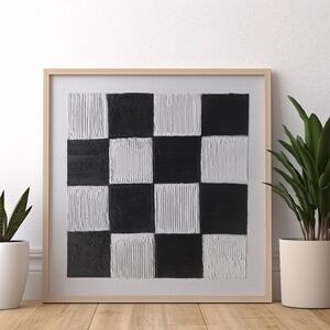 Textured Boho Basket Weave Canvas Painting - Black & White Checkerboard - 10x10
